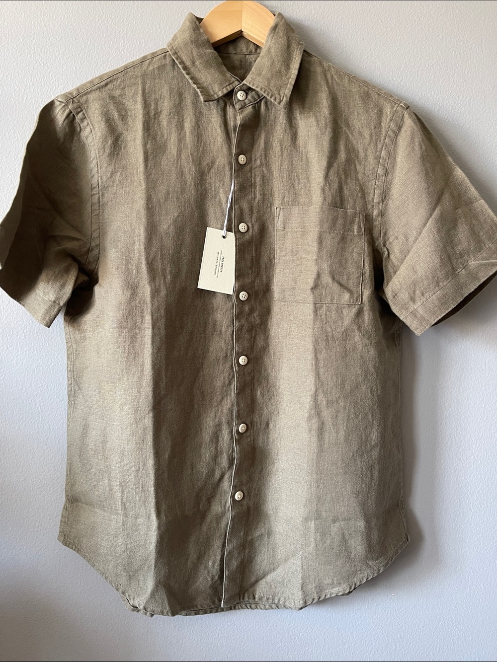 Alex Crane OLA Linen Short-Sleeve Button-Down Shirt in Olive